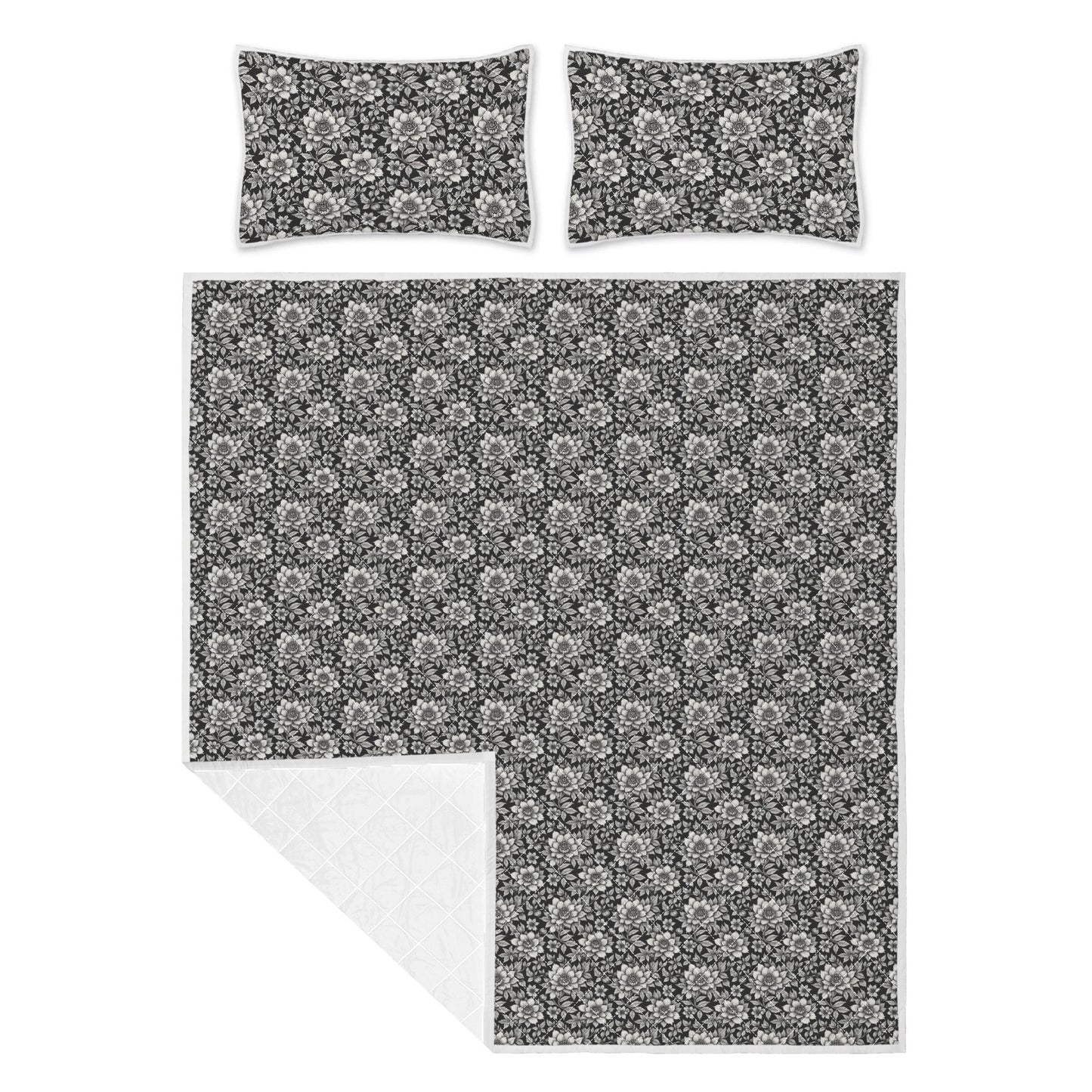 Black and White Bloom Quilt Bedding Set - DeRose Seasonal