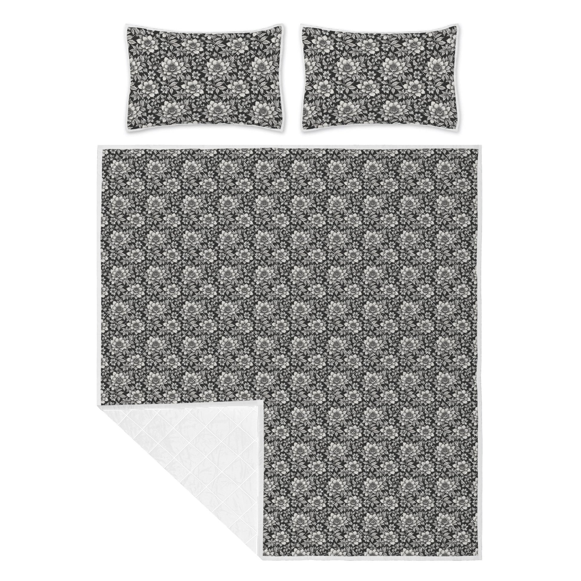 Black and White Bloom Quilt Bedding Set - DeRose Seasonal