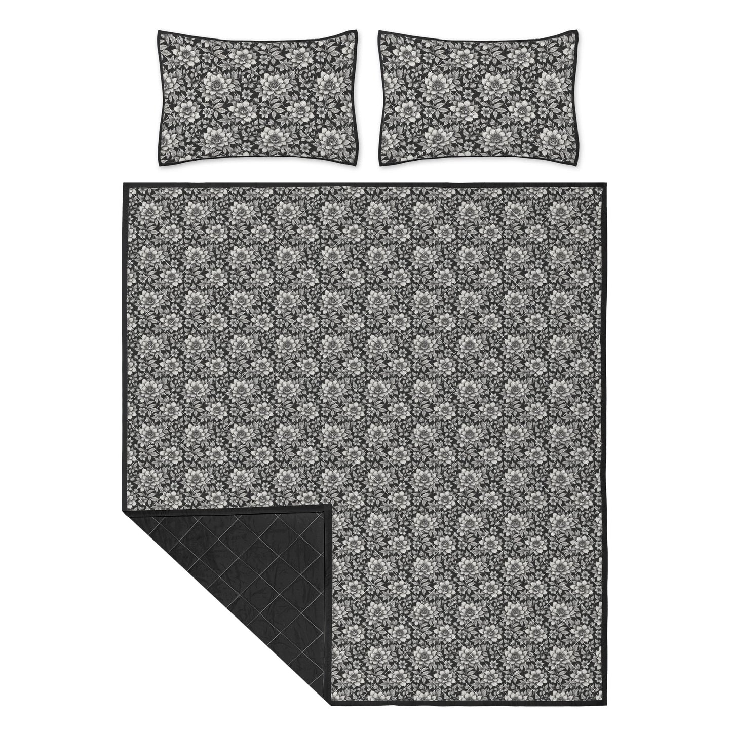 Black and White Bloom Quilt Bedding Set - DeRose Seasonal