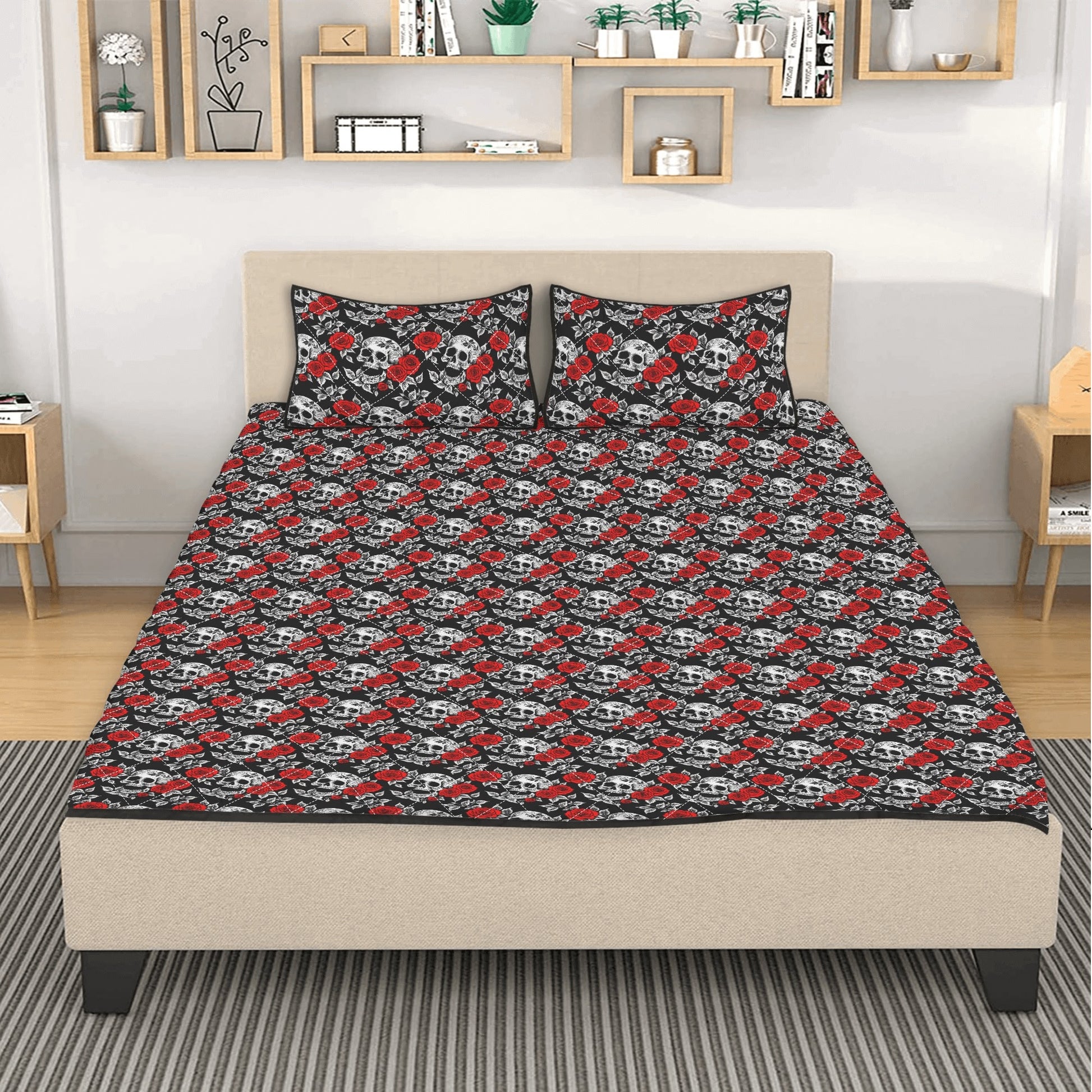 Red Skull Rose Quilt Bedding Set - DeRose Seasonal