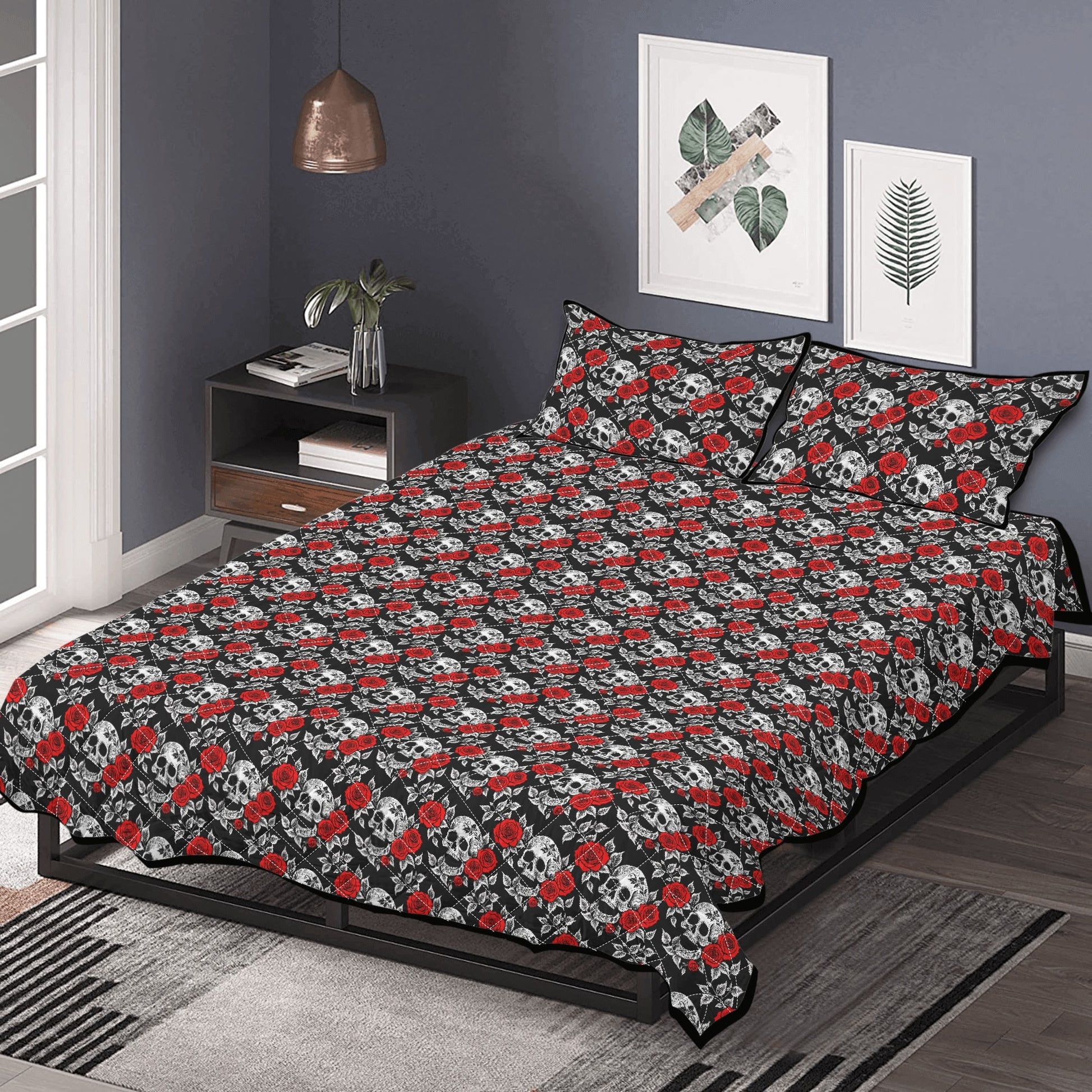 Red Skull Rose Quilt Bedding Set - DeRose Seasonal