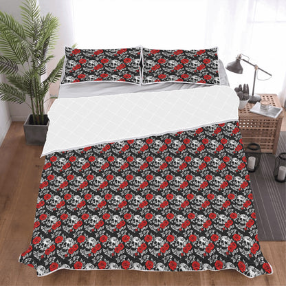 Red Skull Rose Quilt Bedding Set - DeRose Seasonal
