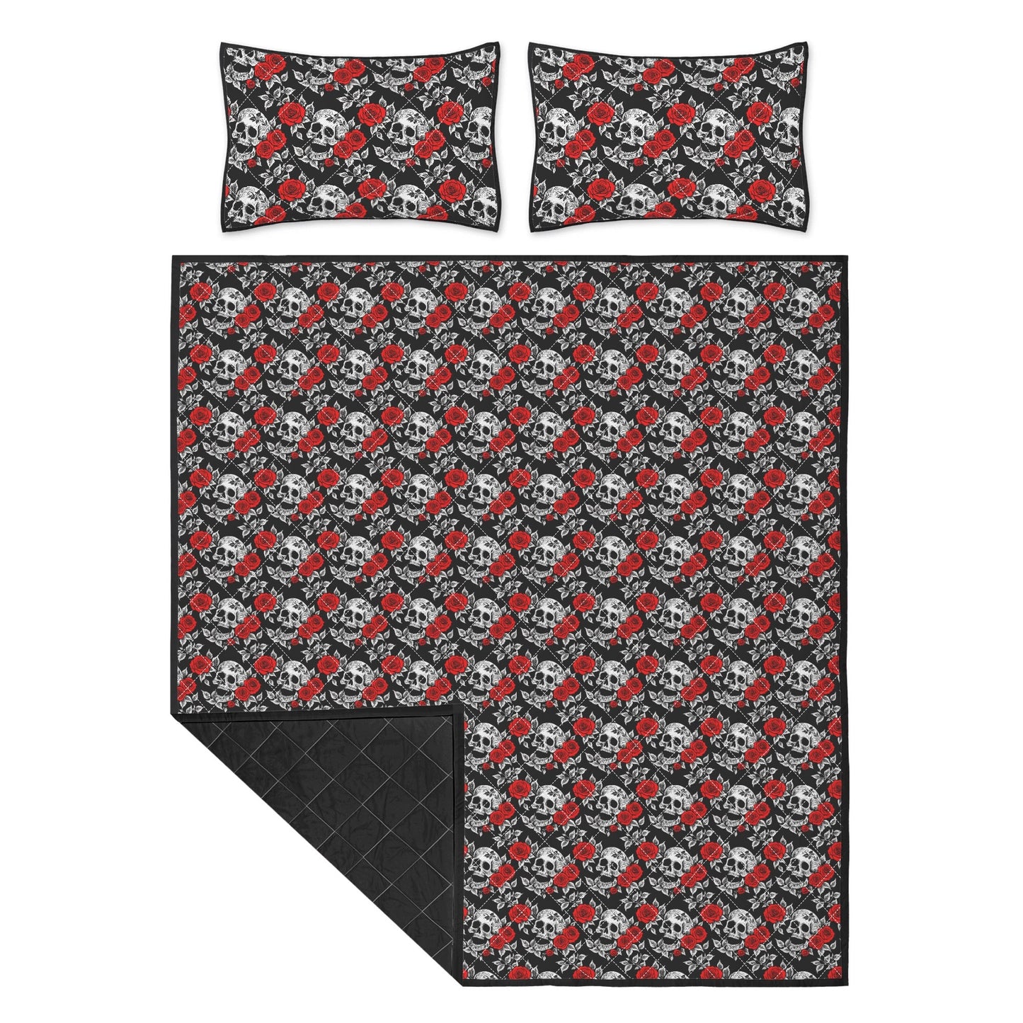 Red Skull Rose Quilt Bedding Set - DeRose Seasonal