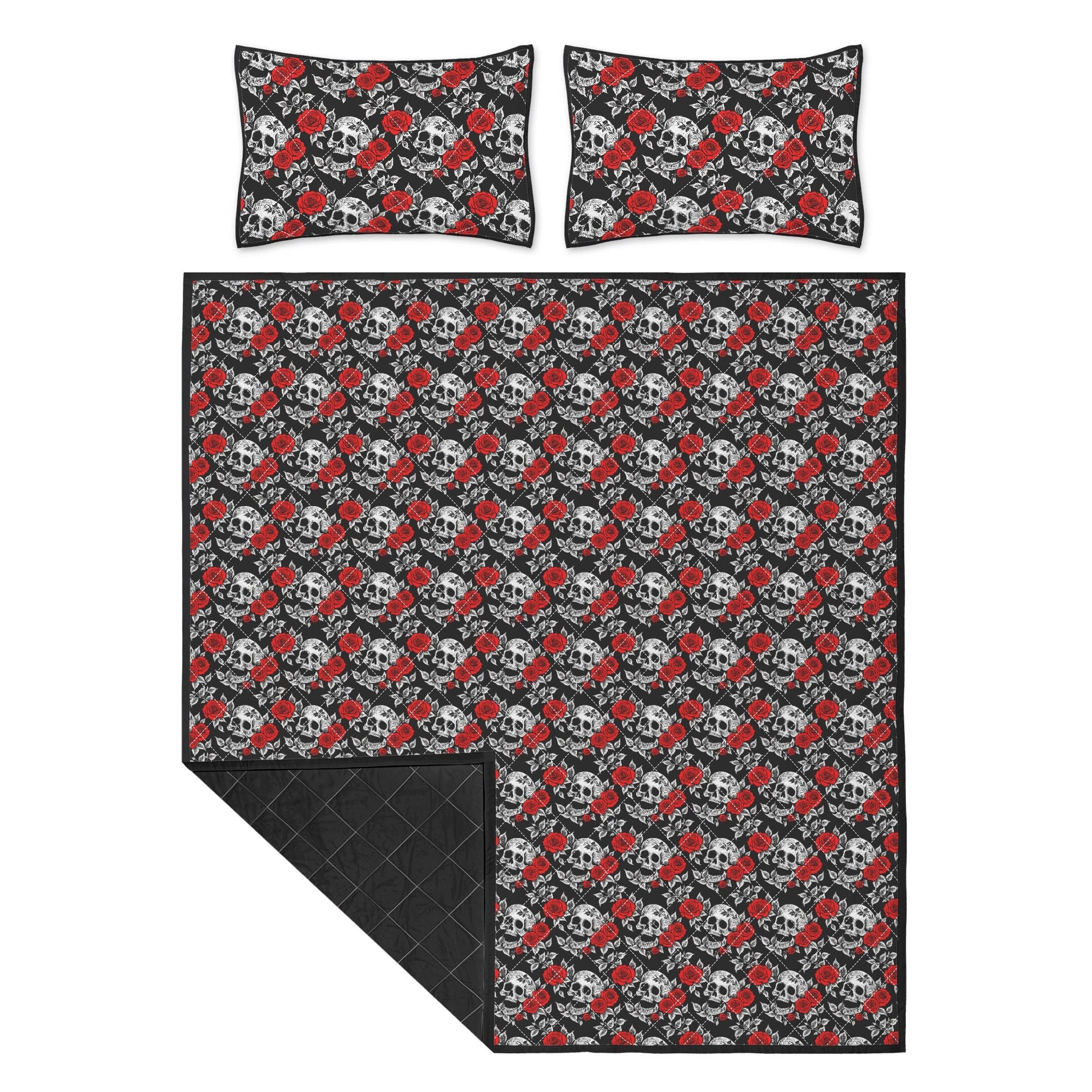 Red Skull Rose Quilt Bedding Set - DeRose Seasonal