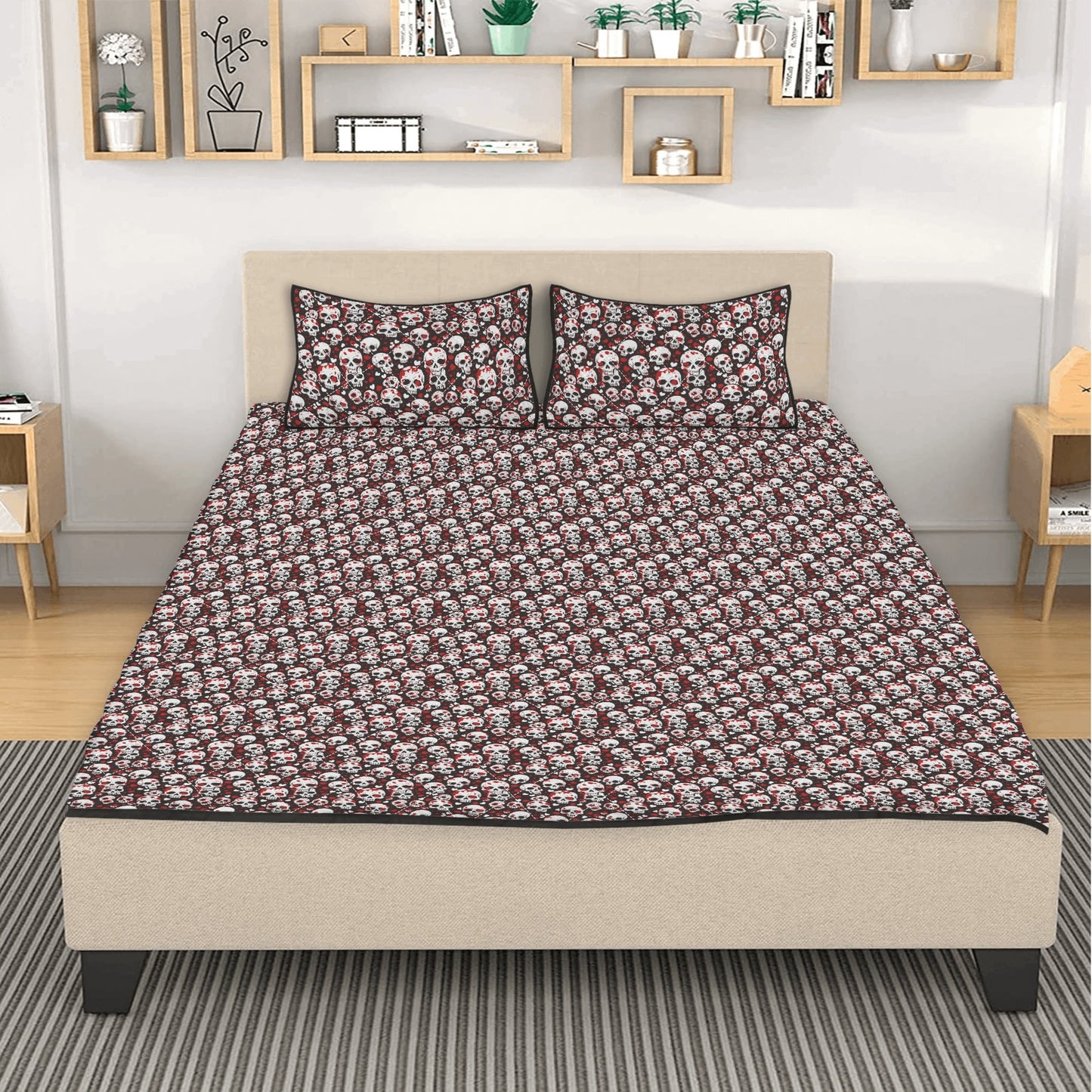 Red Skulls Quilt Bedding Set - DeRose Seasonal