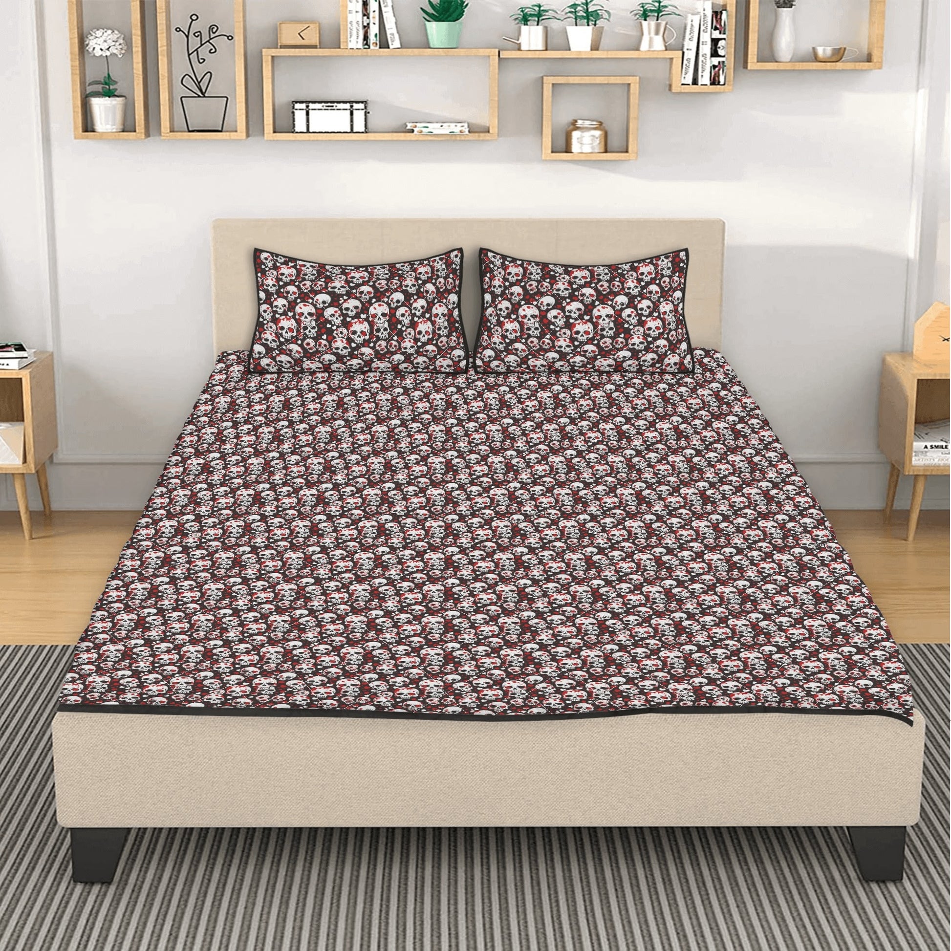 Red Skulls Quilt Bedding Set - DeRose Seasonal