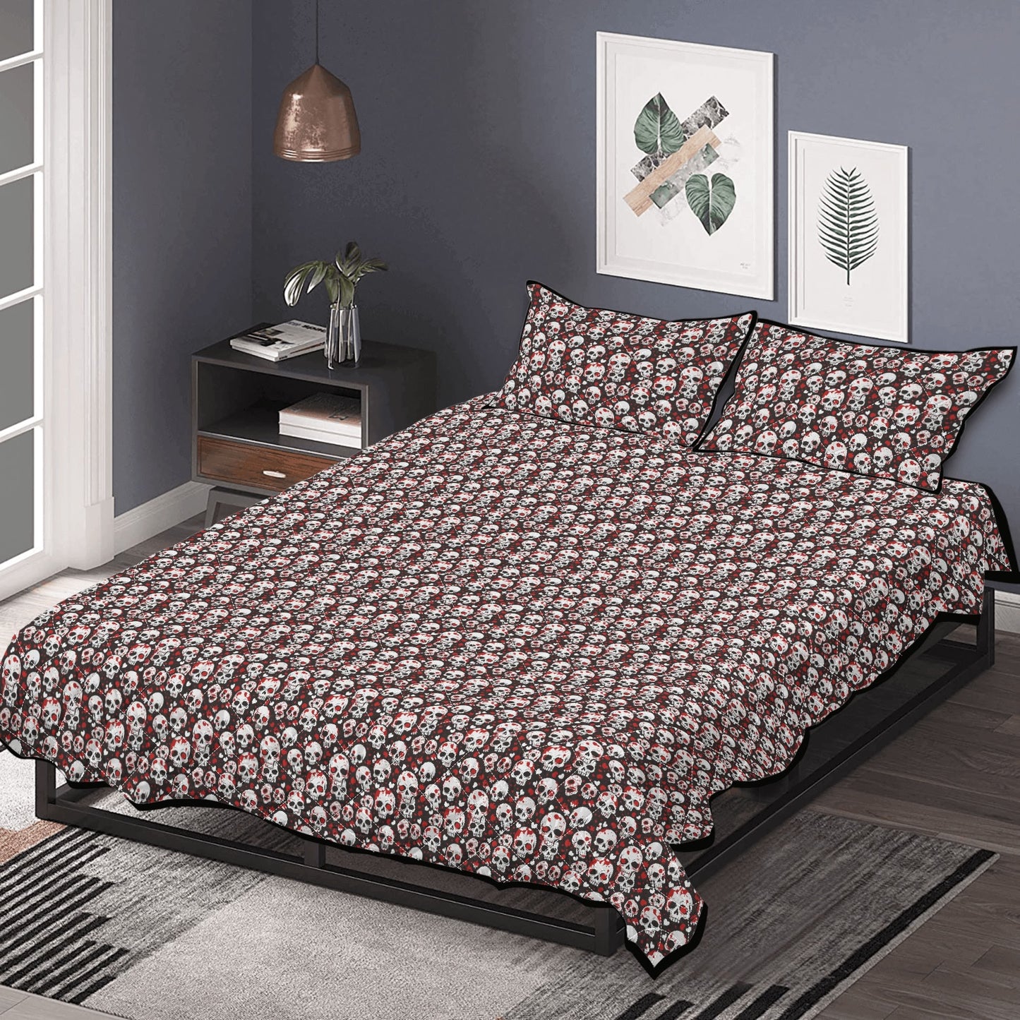 Red Skulls Quilt Bedding Set - DeRose Seasonal