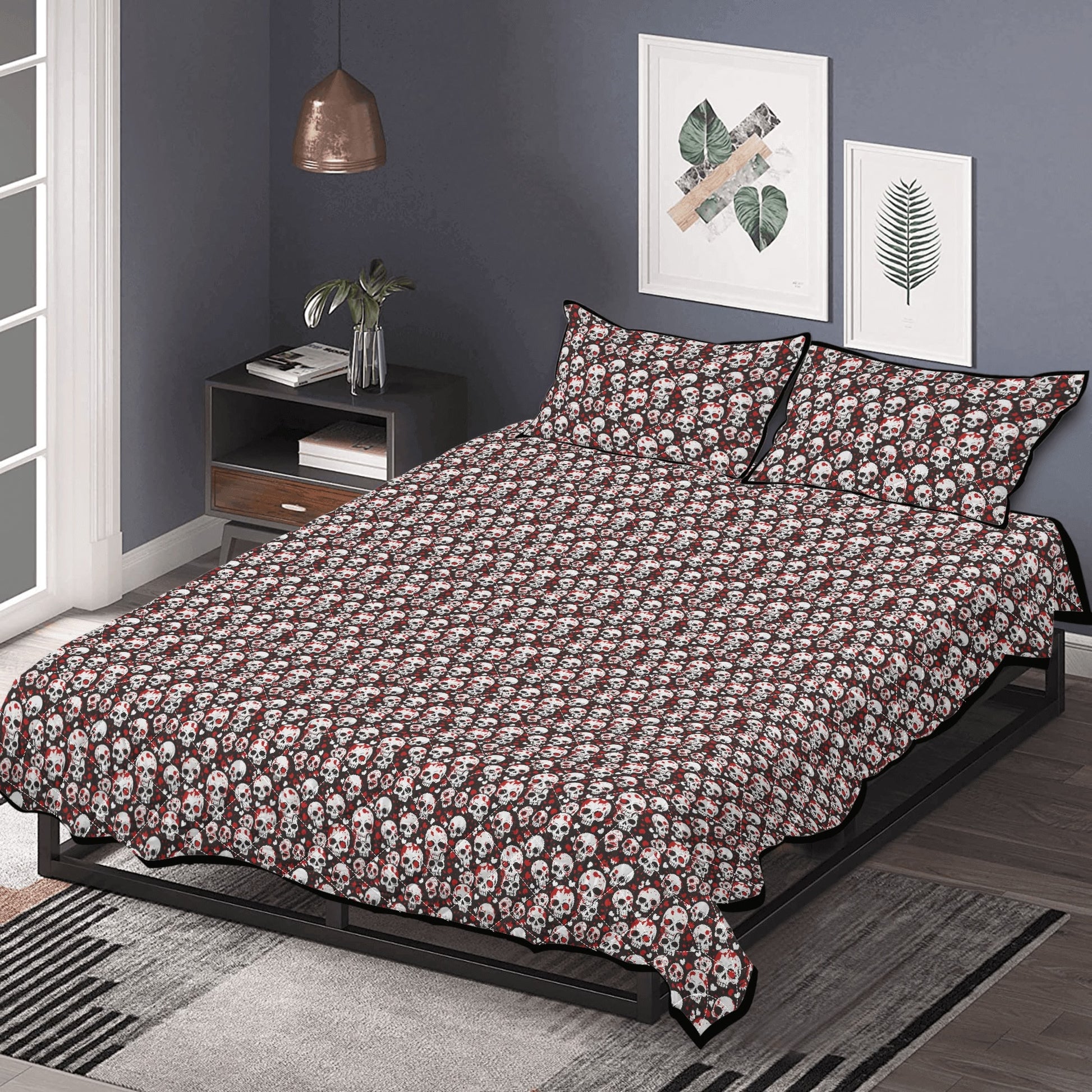Red Skulls Quilt Bedding Set - DeRose Seasonal