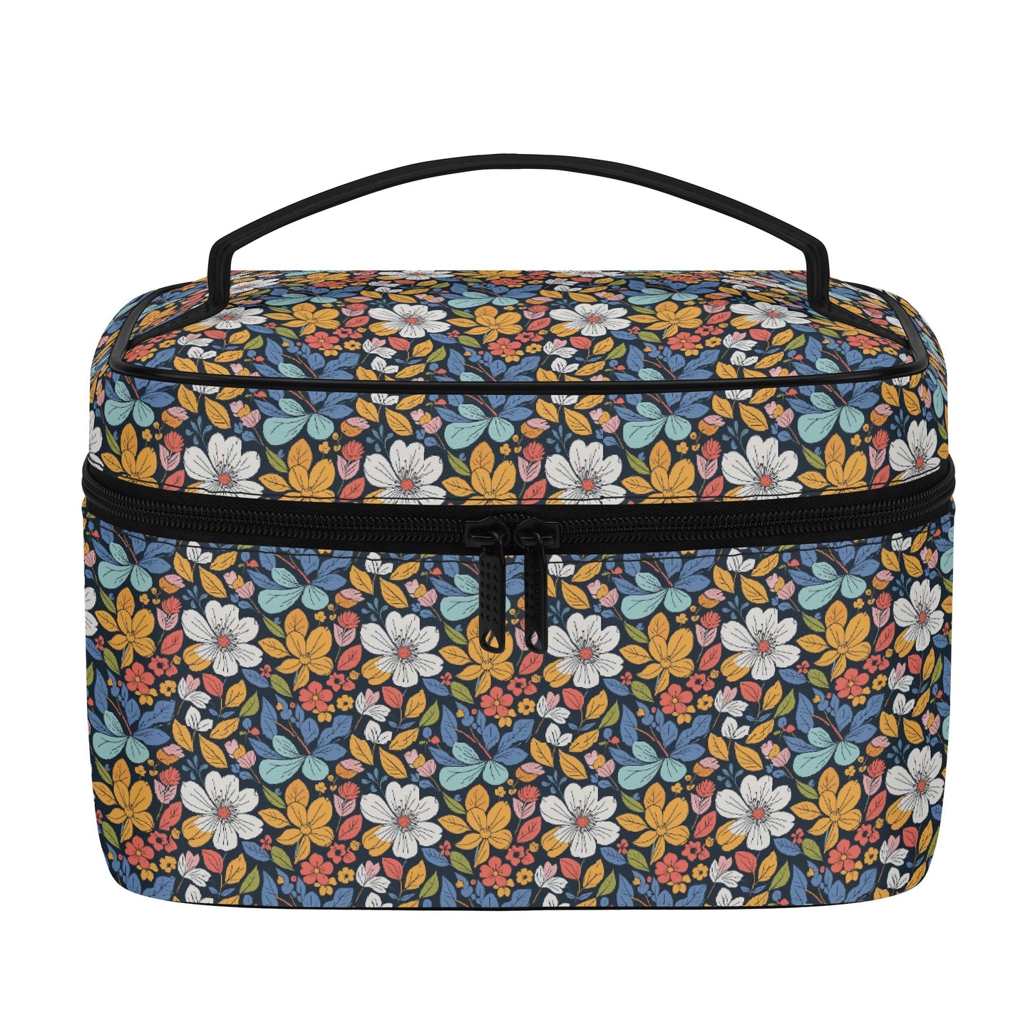 Bright Flowers Leather Cosmetic Bag