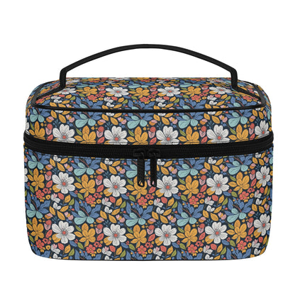 Bright Flowers Leather Cosmetic Bag