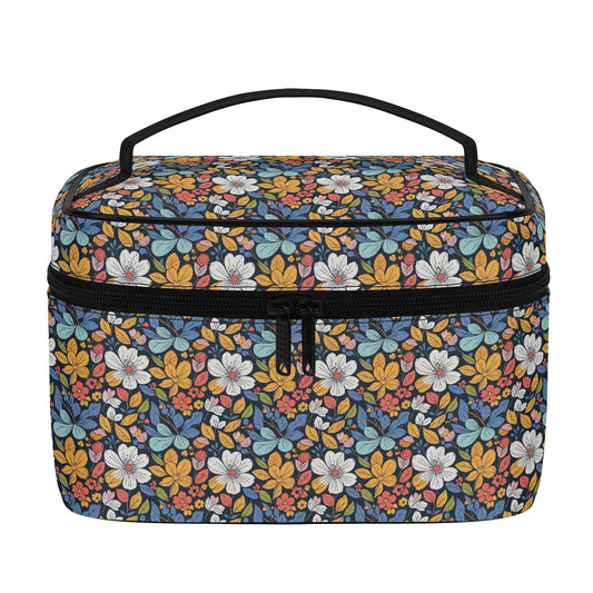 Bright Flowers Leather Cosmetic Bag