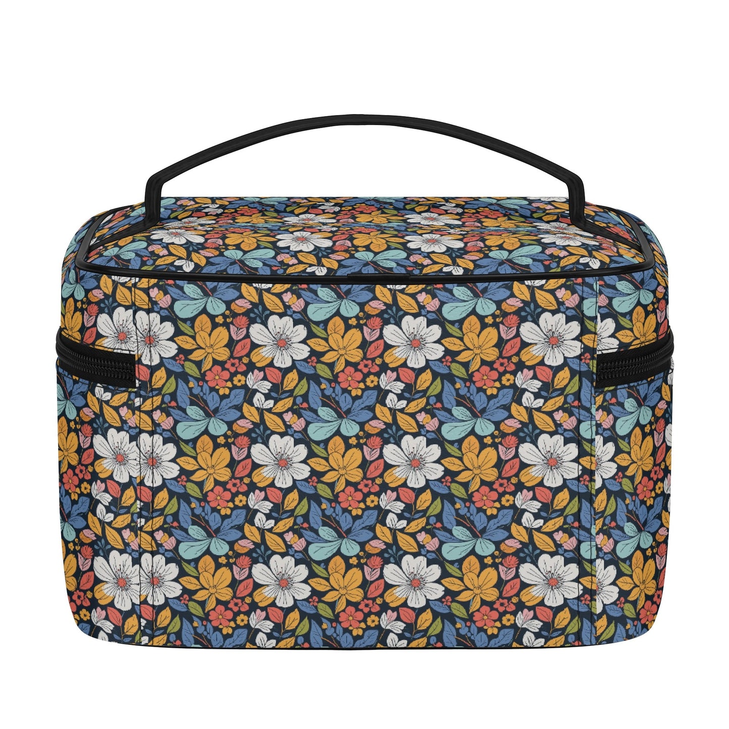 Bright Flowers Leather Cosmetic Bag