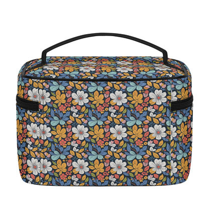 Bright Flowers Leather Cosmetic Bag