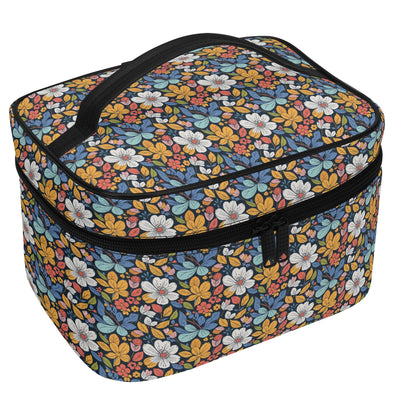 Bright Flowers Leather Cosmetic Bag