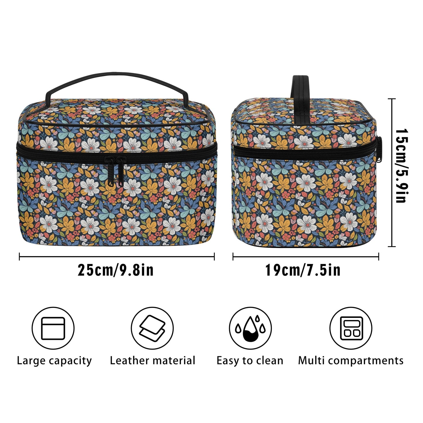 Bright Flowers Leather Cosmetic Bag