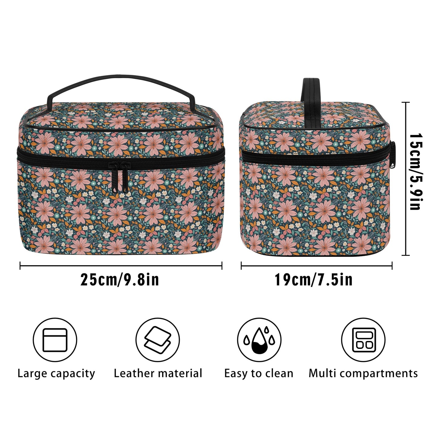 Wild Flowers Leather Cosmetic Bag