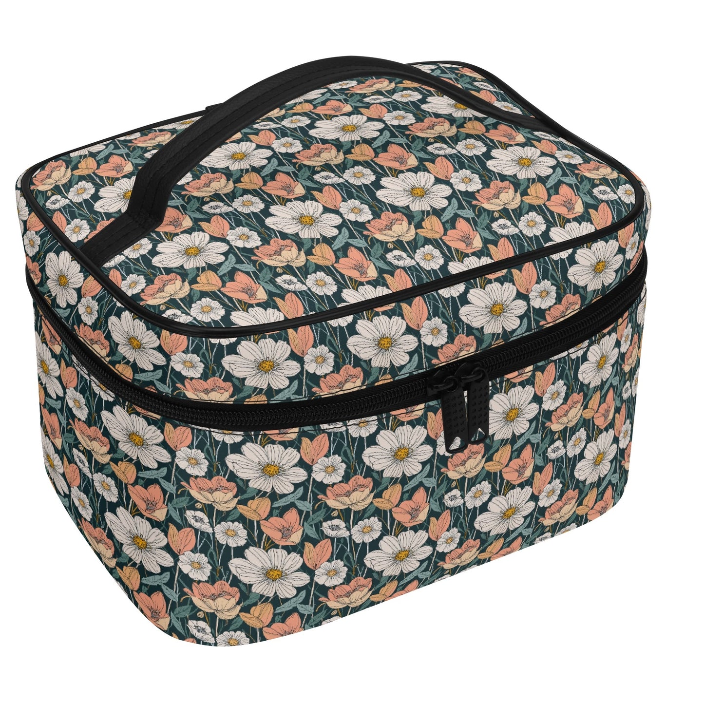Tulips and Daisys Leather Cosmetic Bag