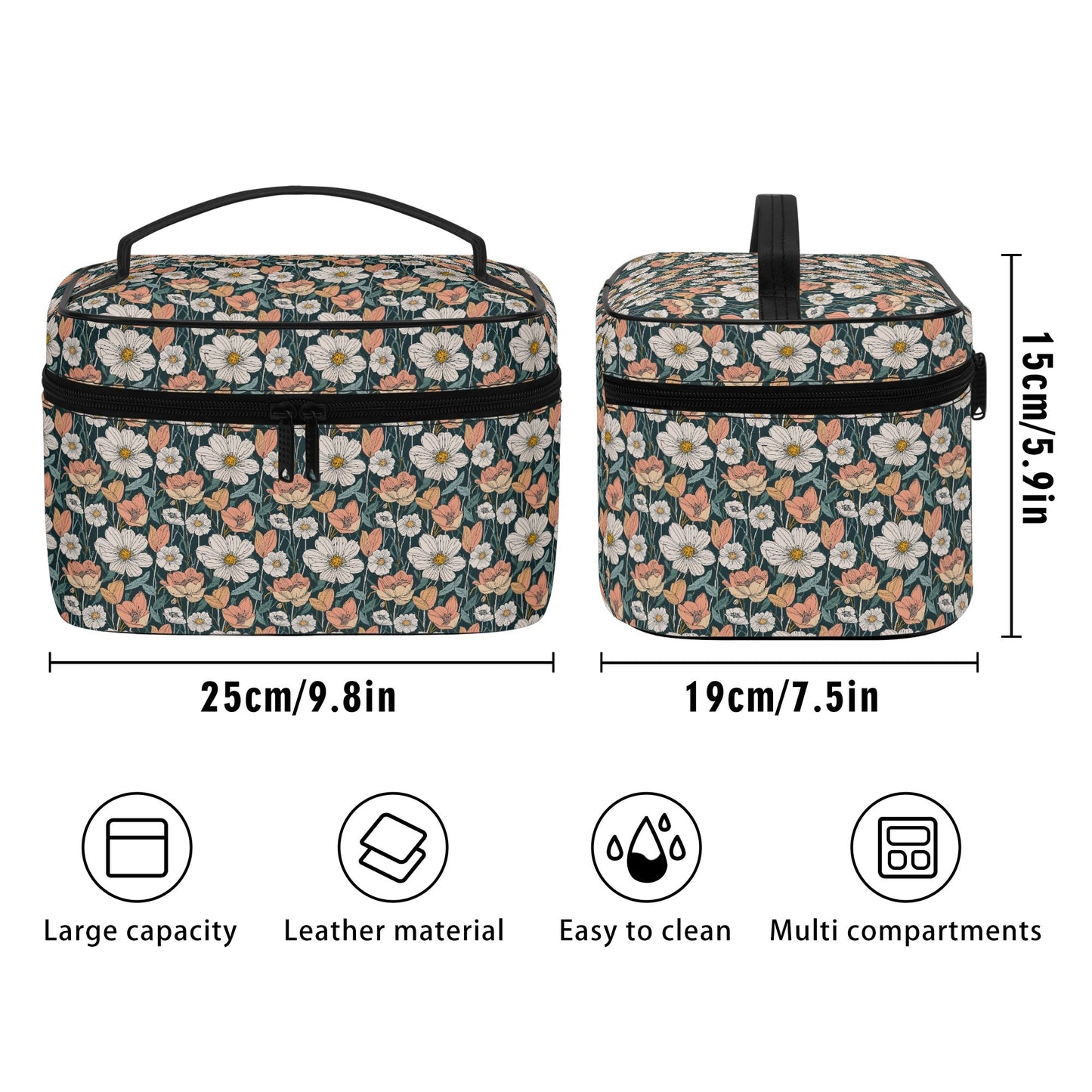 Tulips and Daisys Leather Cosmetic Bag