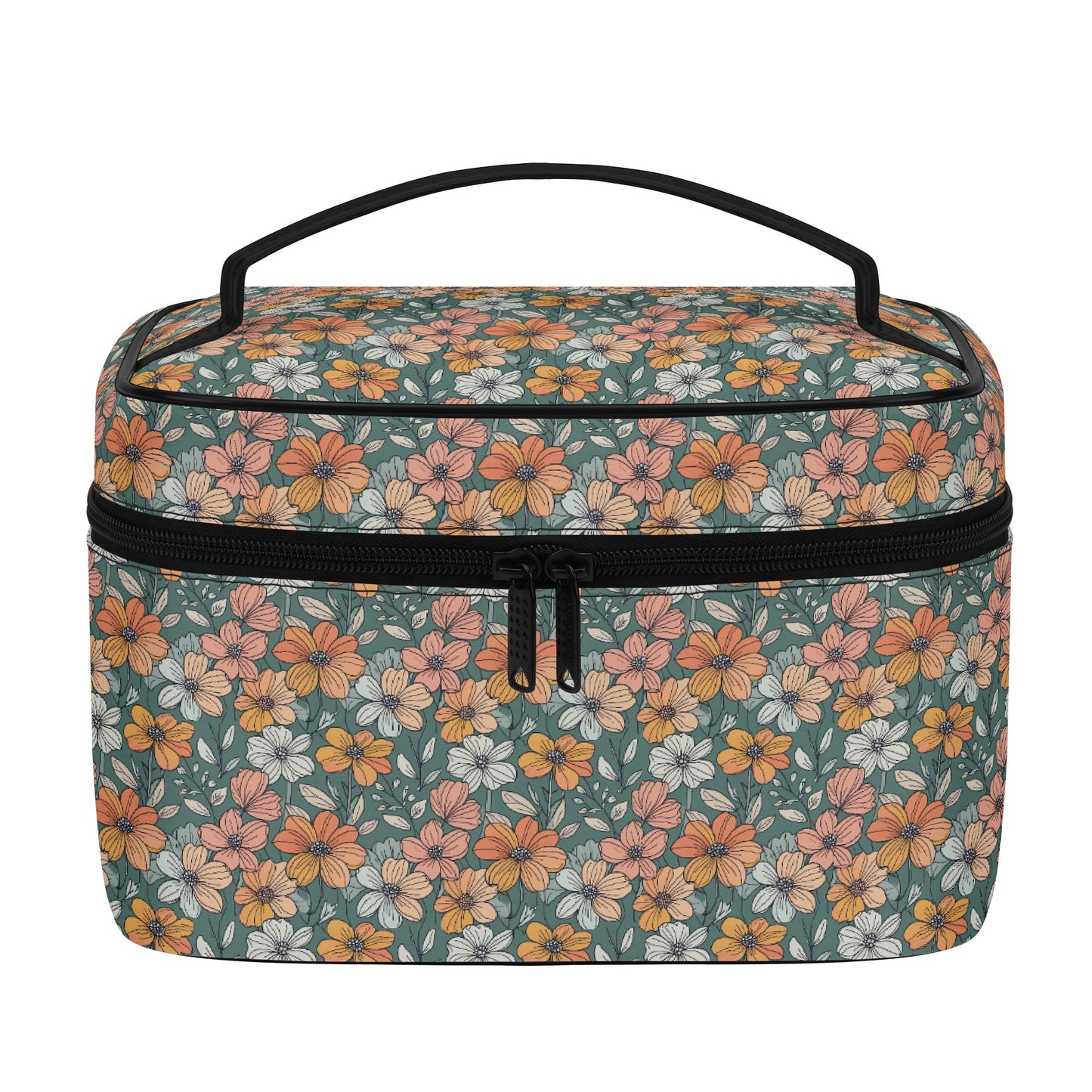 Pastel Flowers Leather Cosmetic Bag
