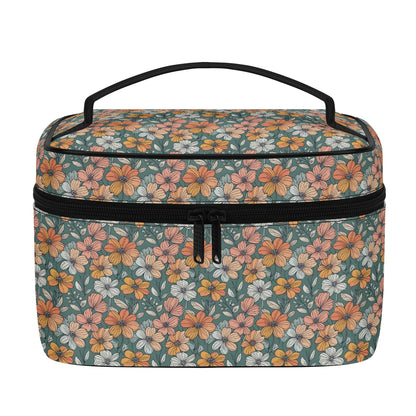 Pastel Flowers Leather Cosmetic Bag