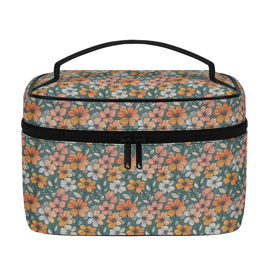 Pastel Flowers Leather Cosmetic Bag