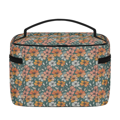 Pastel Flowers Leather Cosmetic Bag