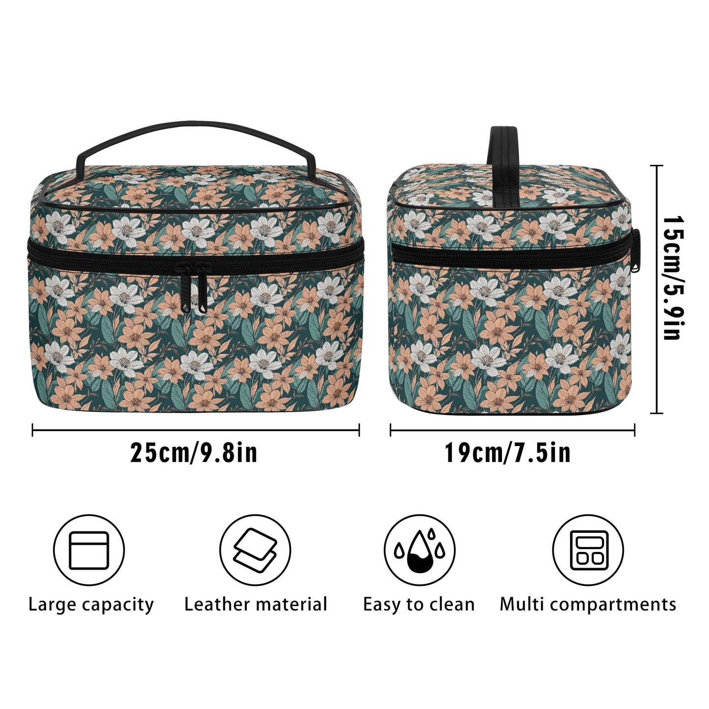Pastel Floral Leather Cosmetic Bag
