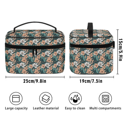 Pastel Floral Leather Cosmetic Bag