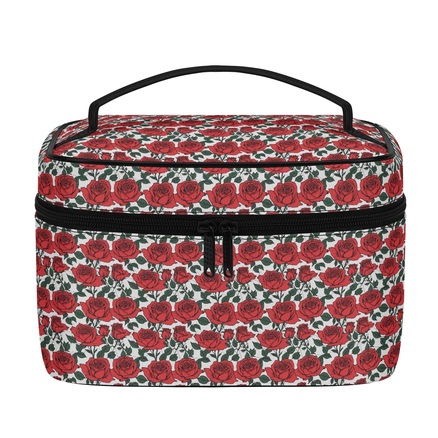 Red Leafy Roses Leather Cosmetic Bag