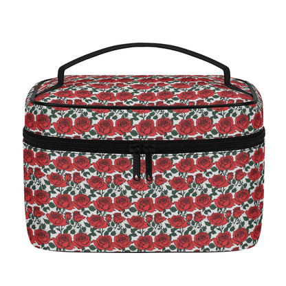 Red Leafy Roses Leather Cosmetic Bag