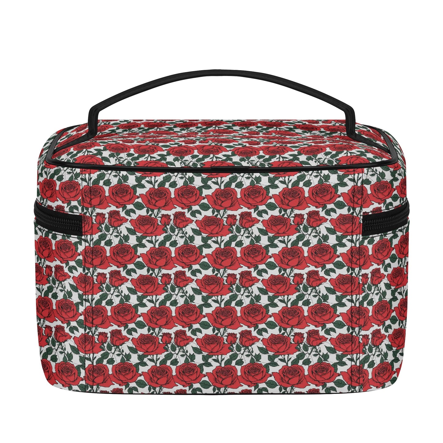 Red Leafy Roses Leather Cosmetic Bag
