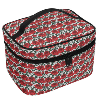 Red Leafy Roses Leather Cosmetic Bag