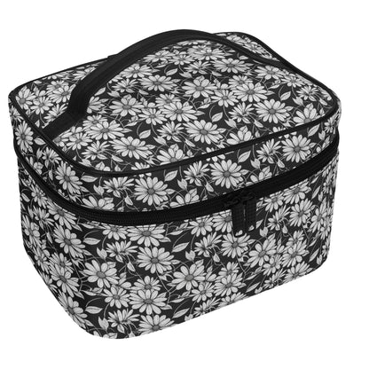 Black and White Daisys Leather Cosmetic Bag