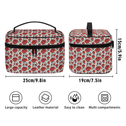 Red Roses Leather Cosmetic Bag