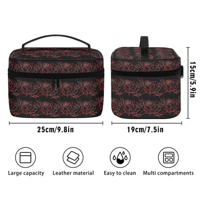 Red Light Rose Leather Cosmetic Bag