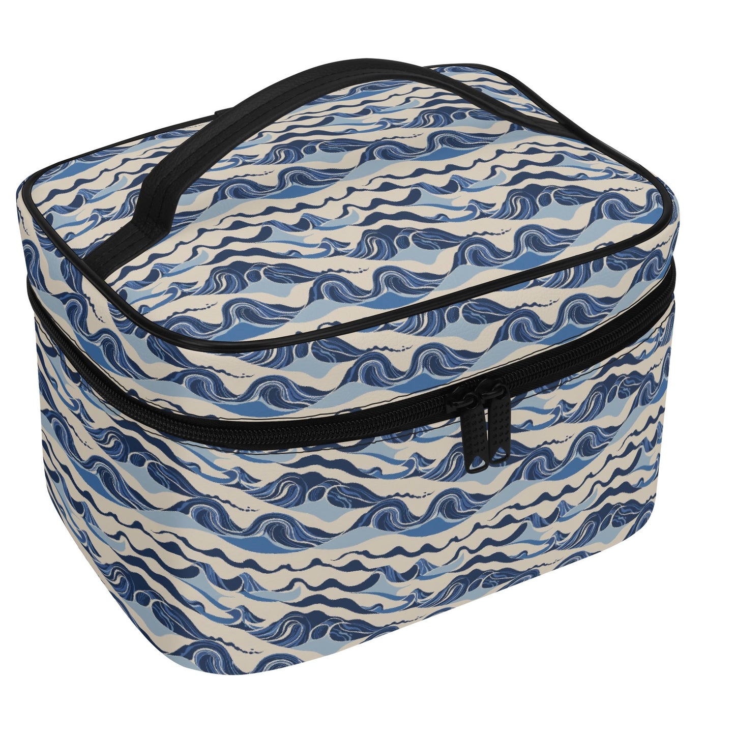 Abstract Waves Leather Cosmetic Bag