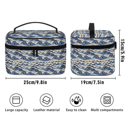 Abstract Waves Leather Cosmetic Bag