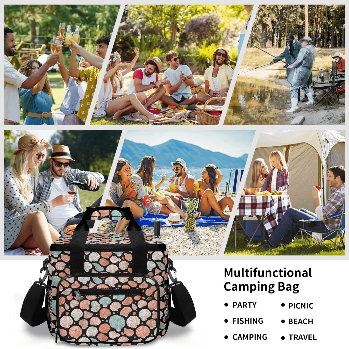 Seashells Insulated Leakproof Cooler Bag Lunch Box