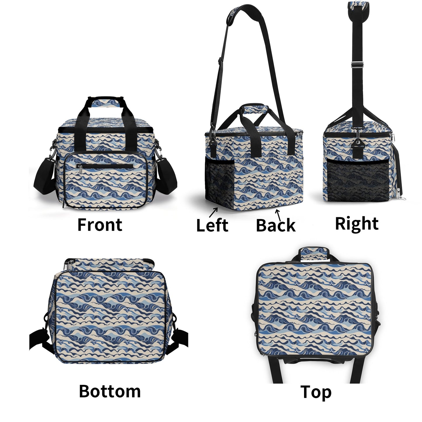 Abstract Waves Insulated Leakproof Cooler Bag Lunch Box