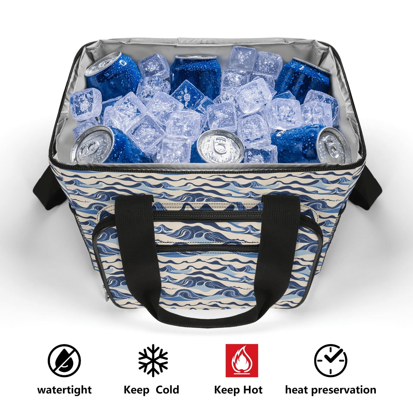 Abstract Waves Insulated Leakproof Cooler Bag Lunch Box