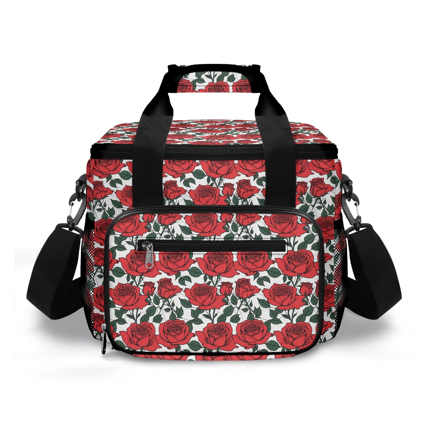 Red Leafy Roses Insulated Leakproof Cooler Bag Lunch Box