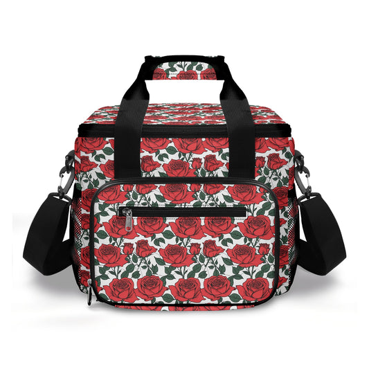 Red Leafy Roses Insulated Leakproof Cooler Bag Lunch Box