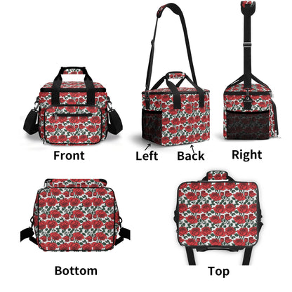 Red Leafy Roses Insulated Leakproof Cooler Bag Lunch Box