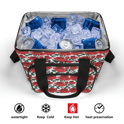 Red Leafy Roses Insulated Leakproof Cooler Bag Lunch Box