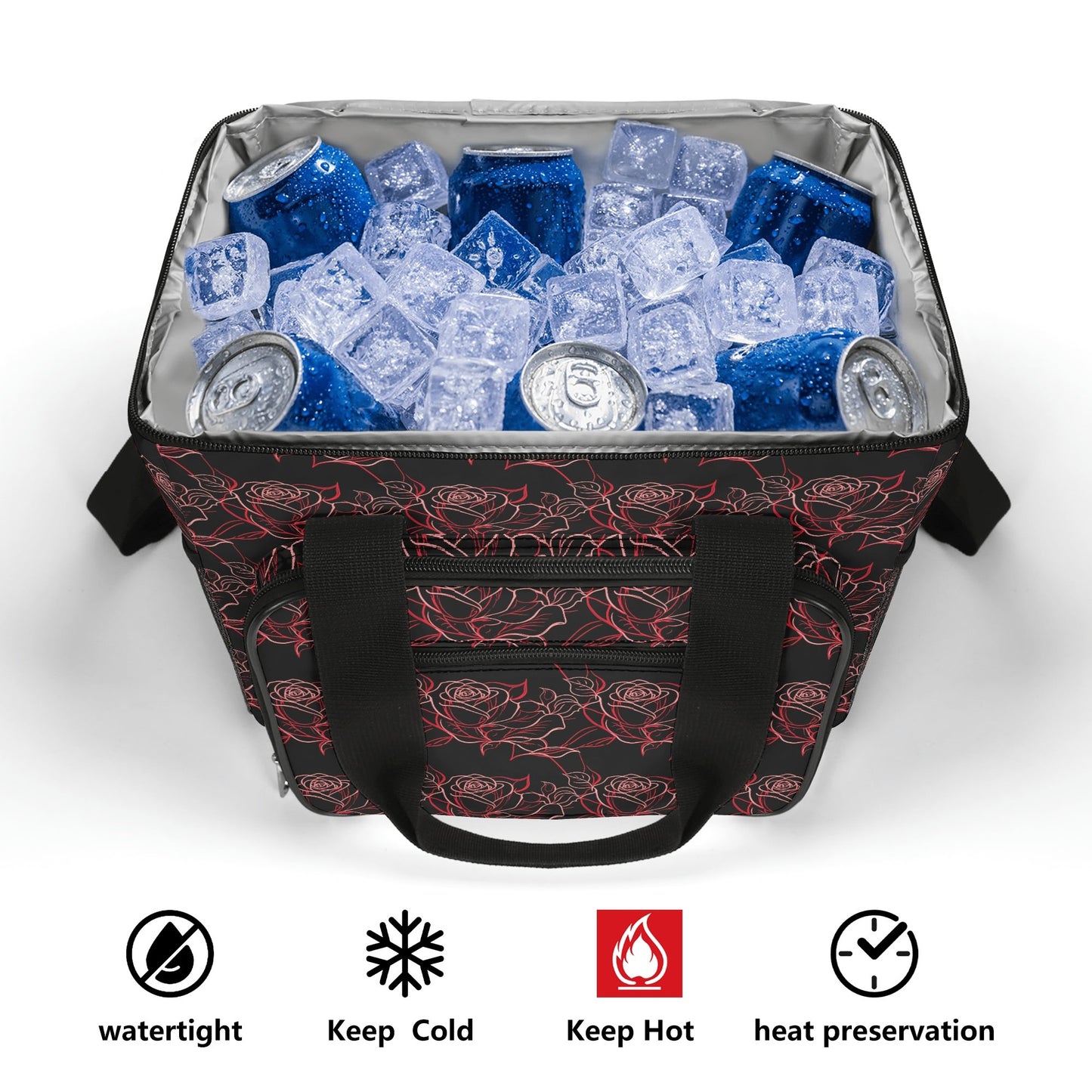 Red Light Rose Insulated Leakproof Cooler Bag Lunch Box