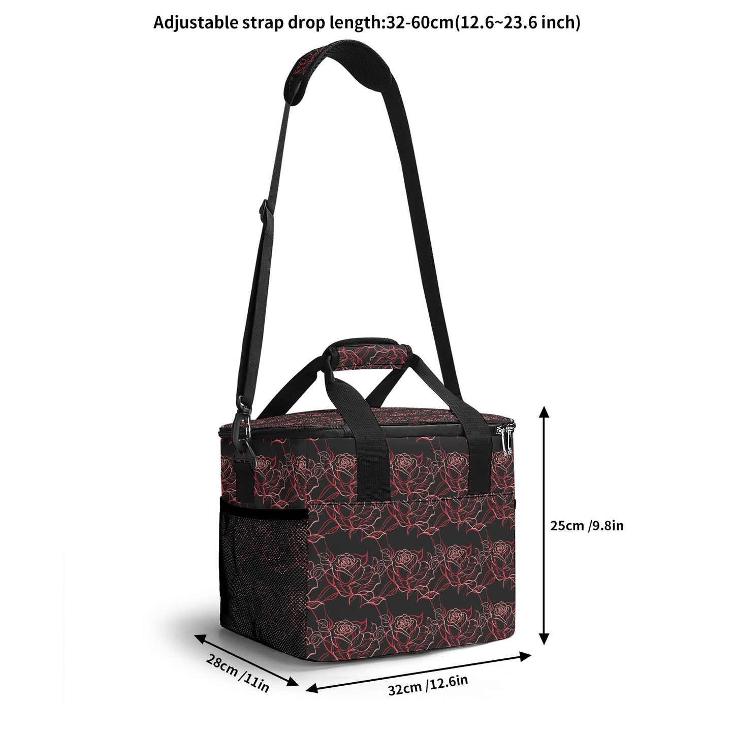 Red Light Rose Insulated Leakproof Cooler Bag Lunch Box