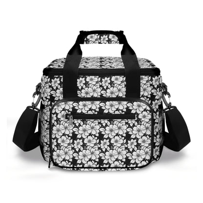 Black and White Floral Insulated Leakproof Cooler Bag Lunch Box