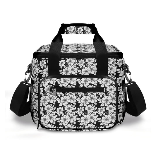 Black and White Floral Insulated Leakproof Cooler Bag Lunch Box