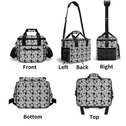 Black and White Floral Insulated Leakproof Cooler Bag Lunch Box