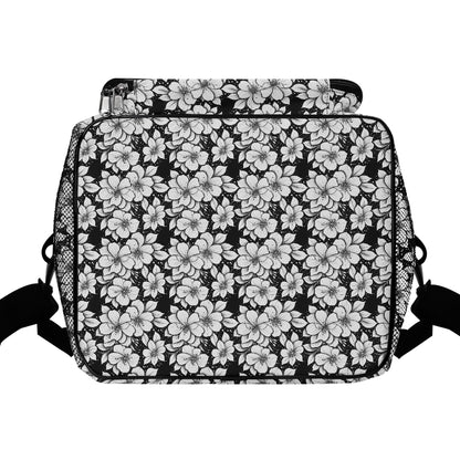 Black and White Floral Insulated Leakproof Cooler Bag Lunch Box